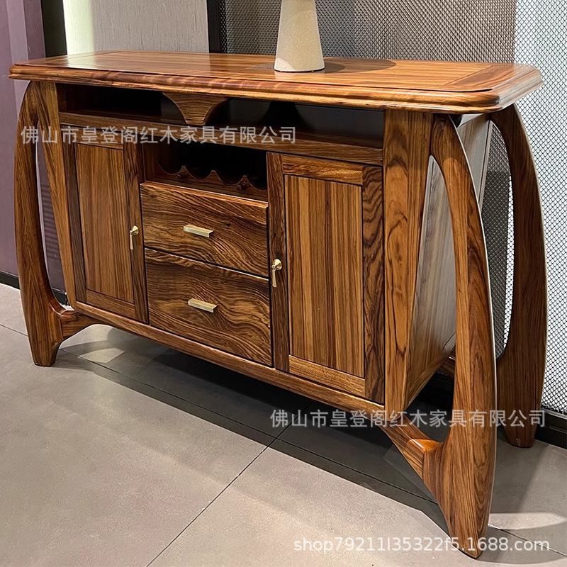 New Chinese Style Ebony Wood Sideboard Solid Wood Art Nordic Restaurant Storage Sideboard Wine Cabinet High-End Wine Cabinet