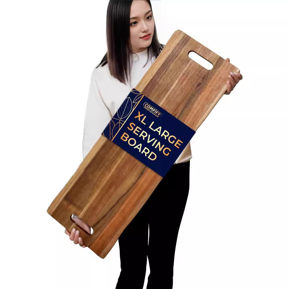 Tabla de cortar de madera con mango, pan de frutas, plato de jamón, tabla de cortar, fiesta, bandeja de bocadillos de gran capacidad