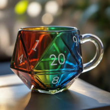 跨境新品  Dragons Rainbow D20 Dice Mug 龙之彩虹D20骰子彩绘杯