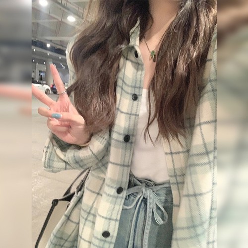 Plaid shirt women's spring summer autumn new Korean style fashionable petite retro long-sleeved blouse casual jacket