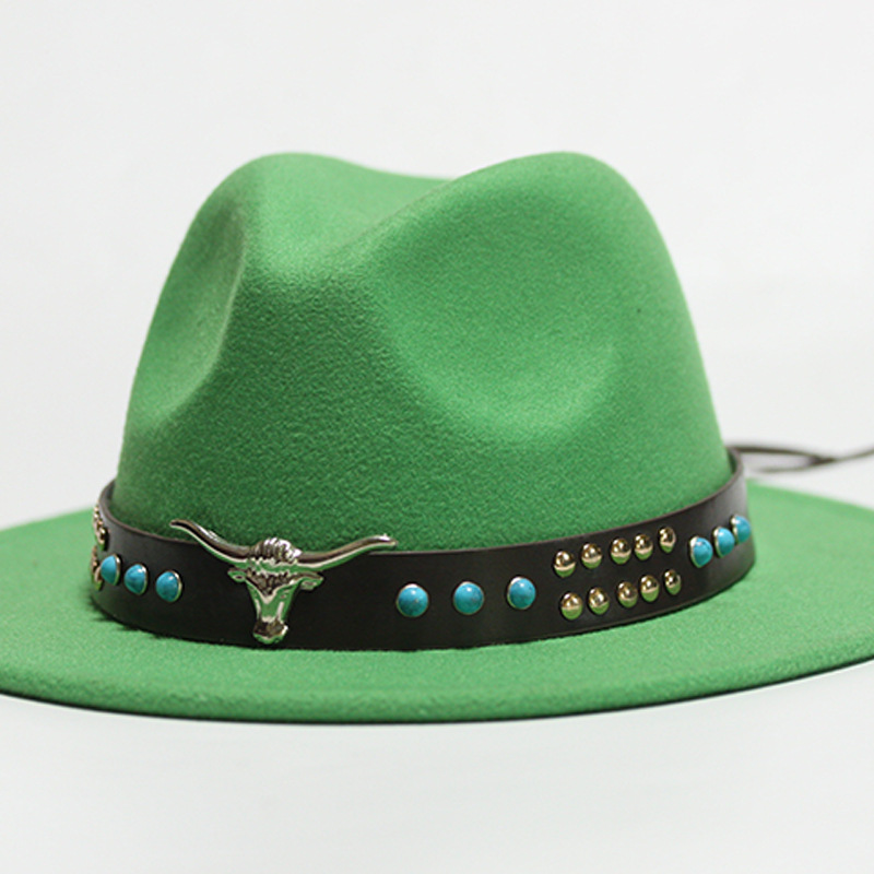 Nuevo sombrero Pu Correa remachada sombrero con sombrero vaquero de piedra elástica sombrero de fieltro cinturón de tejido modelo Pu sombrero con accesorios