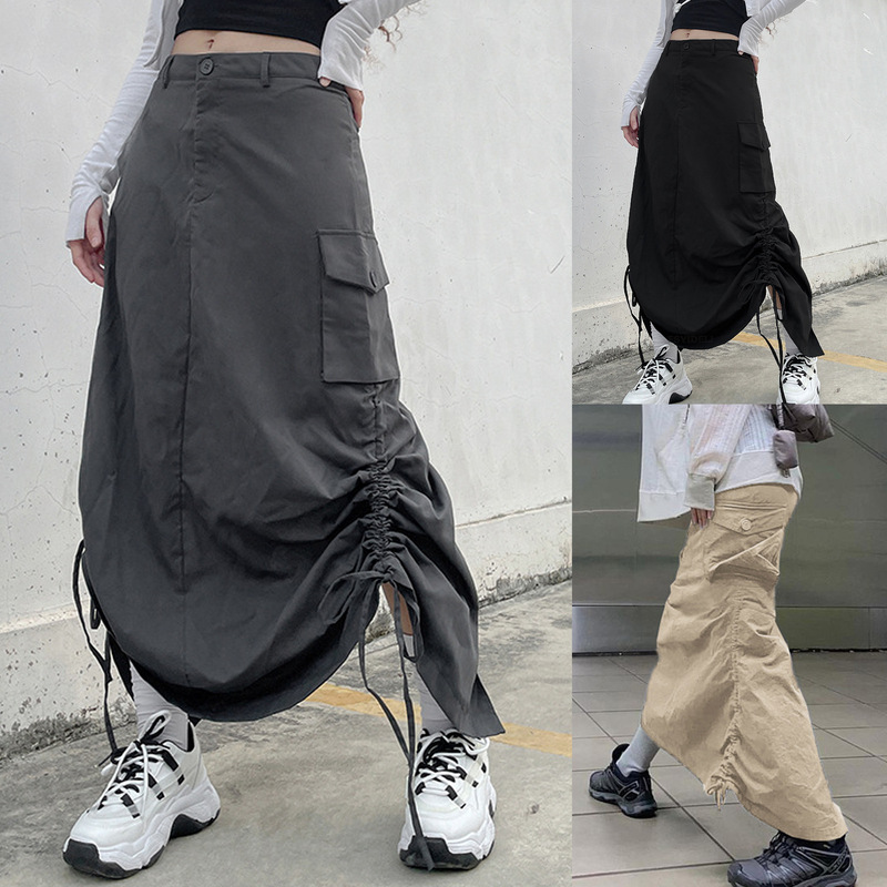 Women's Skirt New European and American Millennium Style Distinctive Side Pleated Slit Irregular Midi Skirt SU2963