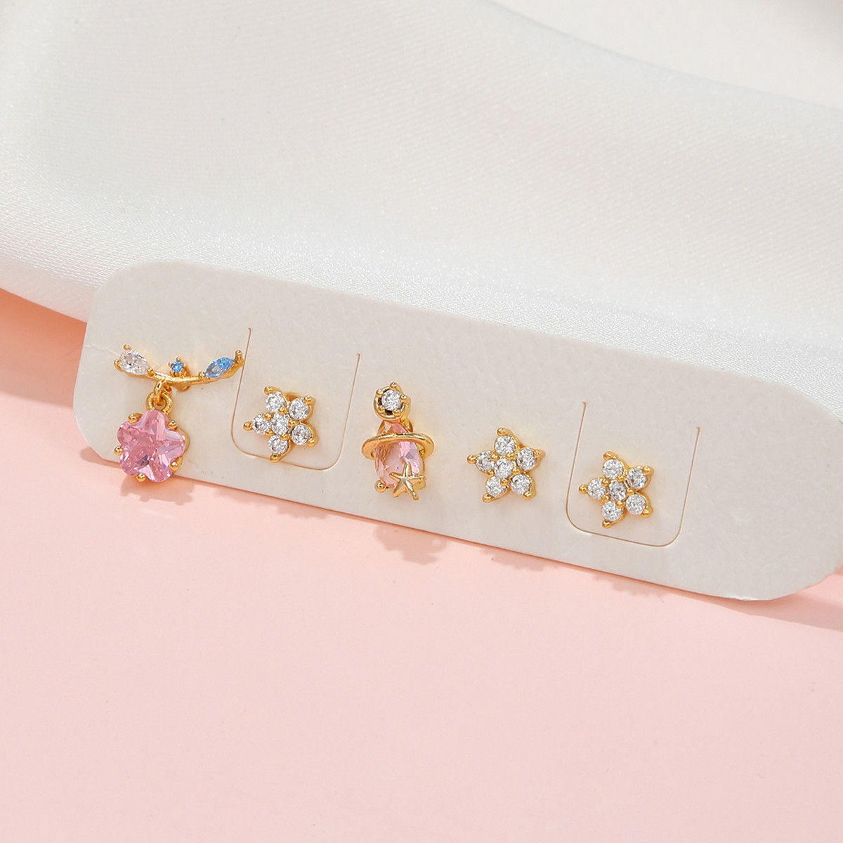 Fashion Flower Brass Ear Studs Zircon Copper Earrings