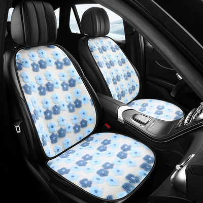 Wool pad — Cushion, Lamb Wool, Cute 3D Flower - passion-red-front-and-passenger-two-seats-2-square-pads-2-backrests