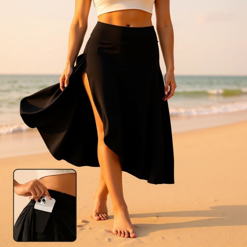 Cross-Border European and American Women's Summer Irregular Elegant Ruffled Draped Fashion Solid Color Sports Half Skirt