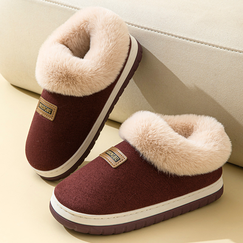 Women's cotton-padded shoes with heels winter indoor and outdoor warm thickened wool mouth cotton-padded slippers men's outdoor snow boots wholesale