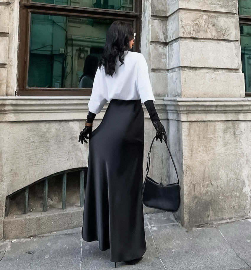 Women's Clothing 2024 acetate satin skirt female autumn new style drape slim A line long skirt high end women's clothing_voghion.com