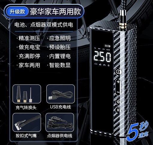 3446 탄소 섬유 패턴 무선 공기 펌프 USB + 시가 라이터 듀얼 모드)