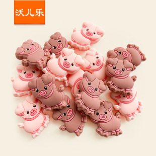 2023 New Food Grade Silicone Piglet Beads Baby Cartoon Animal Molar Beads DIY Beaded Bracelet Accessories