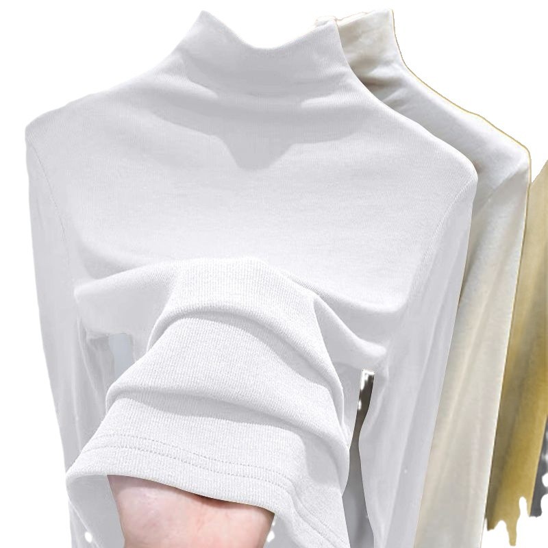 ng2510292 Half Turtleneck Inner Solid Color Base Shirt Women, New Autumn And Winter Slim Fit Stylish Outerwear Long Sleeve T-Shirt_ecoleips.com