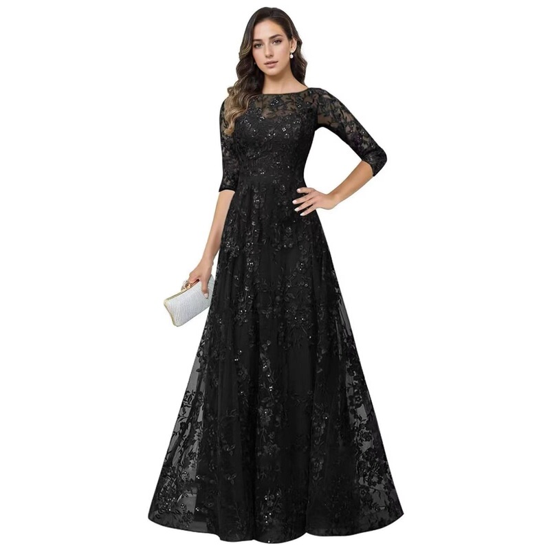 European and American Lace Evening Dresses, Elegant Party Wear, High-End Wedding Attire for Mothers, Long-Sleeved Wedding Banquet Clothing, Cross-Border Amazon Supply European and American Lace Evening Dresses, Elegant Party Wear, High-End Wedding Attire for Mothers, Long-Sleeved Wedding Banquet Clothing, Cross-Border Amazon Supply
