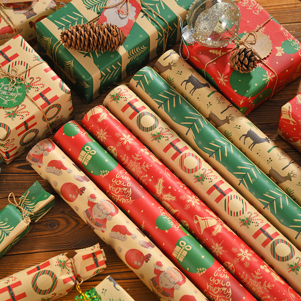 Amazon nuevo papel kraft retro caja de regalo de Navidad letras Papá Noel regalo papel de regalo al por mayor
