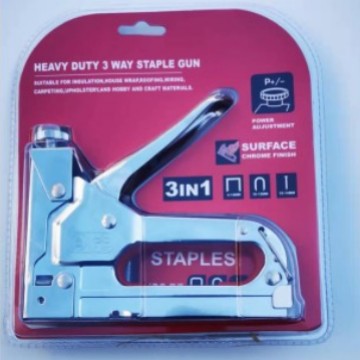 双泡壳包装，银色全电镀三用钉枪，手动打钉枪，送600枚钉子