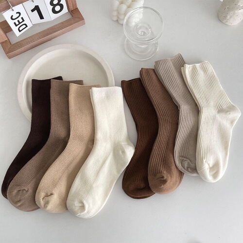 Socks women's solid color socks double-needle comfortable autumn and winter casual ins Japanese trend Korean versatile pile socks cotton