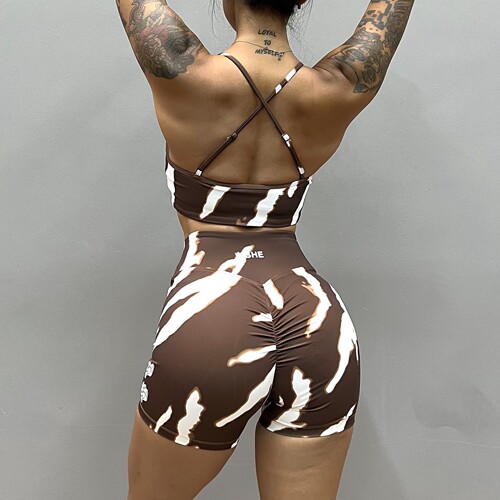 Suit European and American cross-border DARCSPORT wolf head zebra print fitness sports bra shorts women's high waist nylon