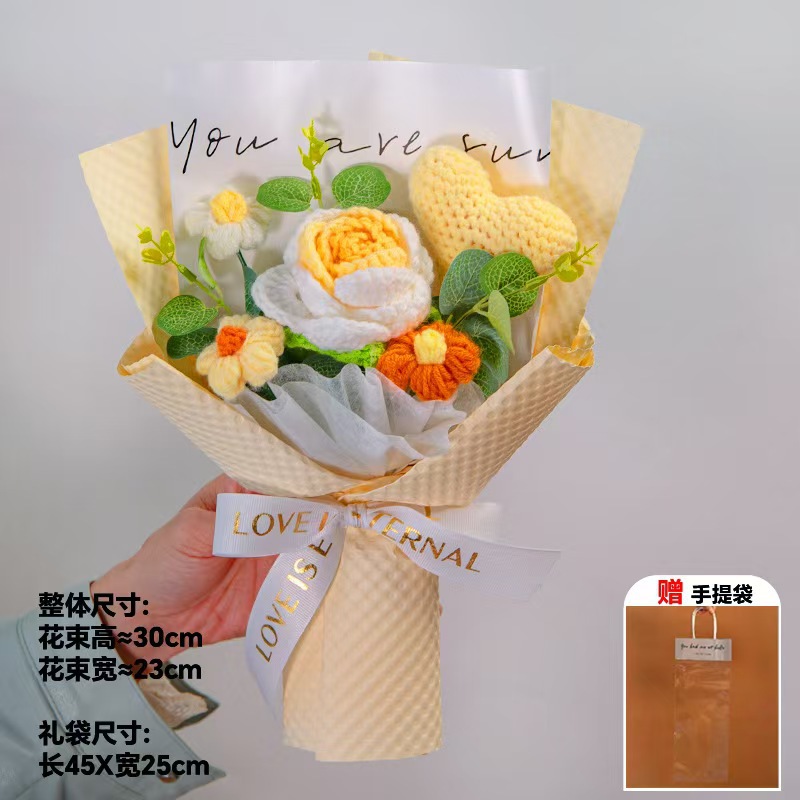 Amazon al por mayor buquete de lana hecha a mano trenzado imortalidad flor GeSan regalos de mano decoración simulación de San Valentín