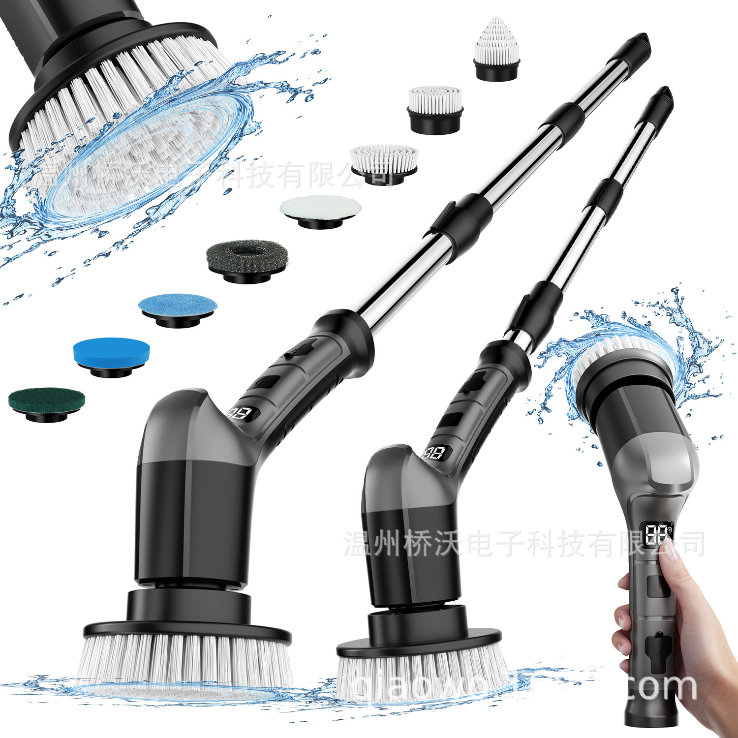 Cepillo de limpieza eléctrico multifuncional Cepillo de limpieza de baño y cocina Cepillo de lavado de doble uso telescópico largo y largo del inodoro del hogar image 6