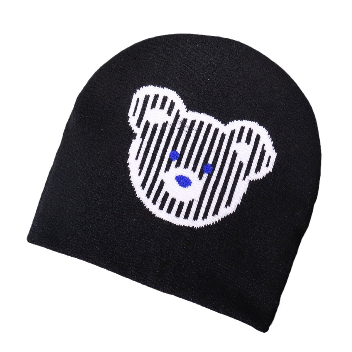 Unisex Bear pattern knitted hat for men and women, headgear ear protection cute fashion all matching woolen hat popular cold hat_voghion.com