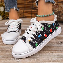 TEMU外贸2025秋季新款时尚外贸大码涂鸦嘻哈前系带休闲小白鞋批发