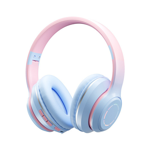 Cross-border gradient color head-mounted Bluetooth headset, mobile phone wireless gaming noise reduction, foldable gift headset, universal