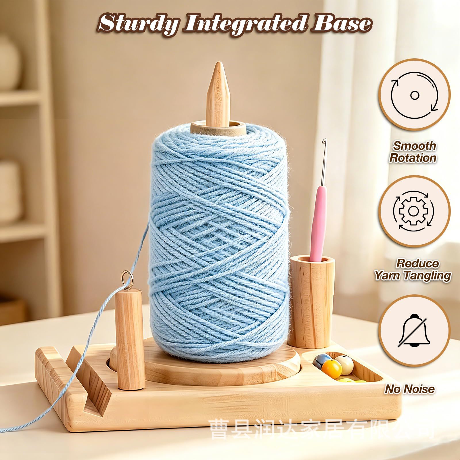 Wooden Yarn Rack Desktop Crochet Organizer with Phone Holder Knitting Tools Crochet Storage Bucket Yarn Rack