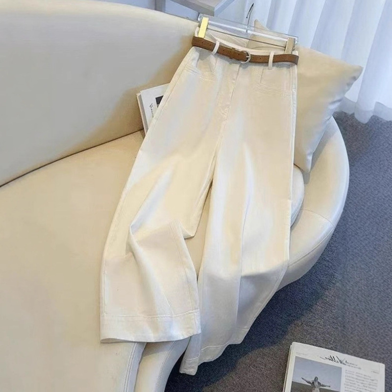 Plus Size White Wide-Leg Jeans for Women 2025 Summer New Fat mm High-Waisted Loose Slimming Look Nine-Point Straight Pants