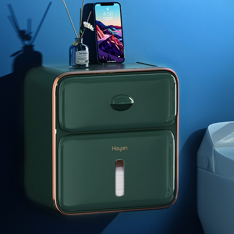 家用壁挂防水带抽屉手机架卫生间置物架收纳简约抽卷纸双层纸巾盒