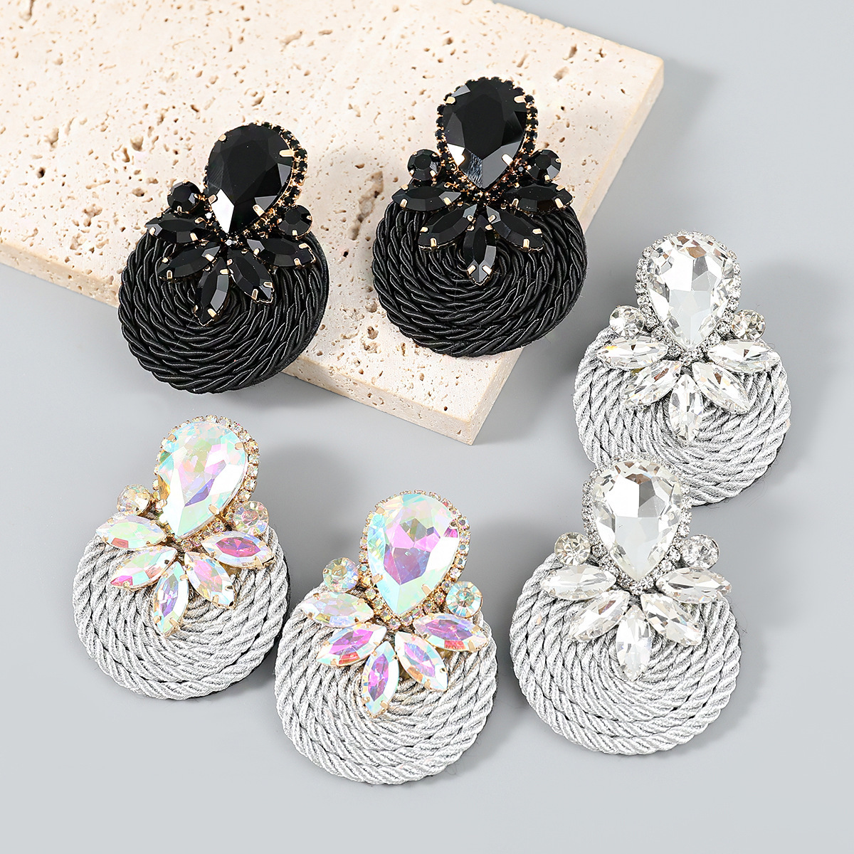 30g Weight Iron Ear Needle Material Rhinestones, Glass Inlay Material Ear Studs Classification 1 Pair Quantity Holiday, Party Occasion Polyester, Glass Material Color Block Pattern Unisex Gender Braid Design Ethnic Style, Shiny Style 1 Pair Ethnic Style Shiny Color Block Braid Polyester Glass Rhinestones Glass Ear Studs 13