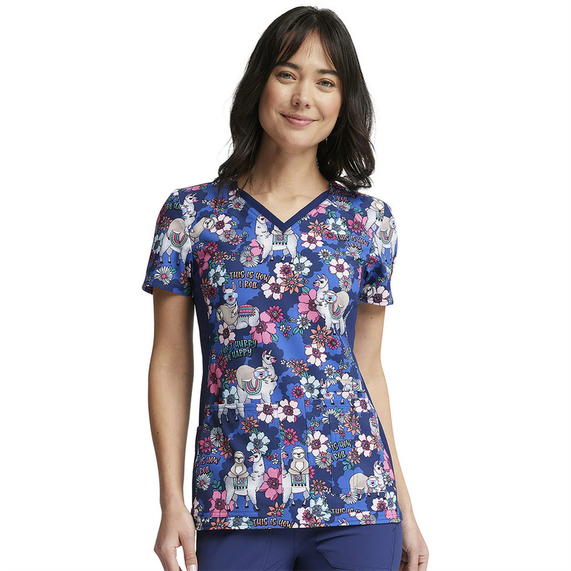 Women's T-Shirt V-Neck Nurse Uniform European and American Cross-Border Source Factory Direct Sales Aliexpress Casual and Comfortable Short-Sleeved Women's Flower Print