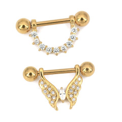 Stainless steel surgical steel cast hypoallergenic butterfly 14G sexy sparkling spherical reverse hook jewelry nipple piercing