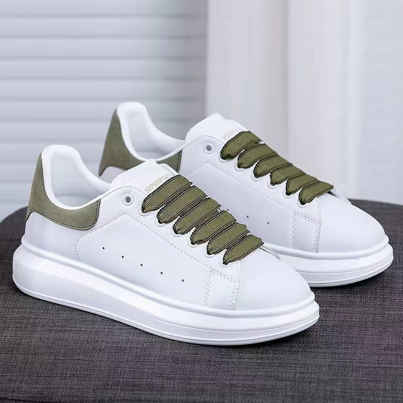 Autumn New White Shoes Men's Mcqueen Fashion Versatile Casual Sneakers Soft Sole Heightening Shoes Lightweight Trendyy Olive Green