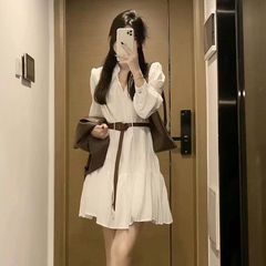 秋季感韩系穿搭一整套装白色连衣裙子女秋冬装年新款长裙
