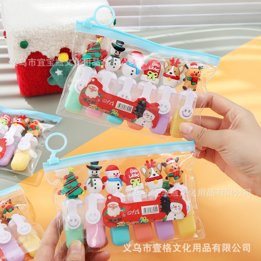 Mini bolsa de dibujos animados resaltador ins de marcado clave de alto valor 6 color juego de bricolaje lindo bolígrafo de color de graffiti