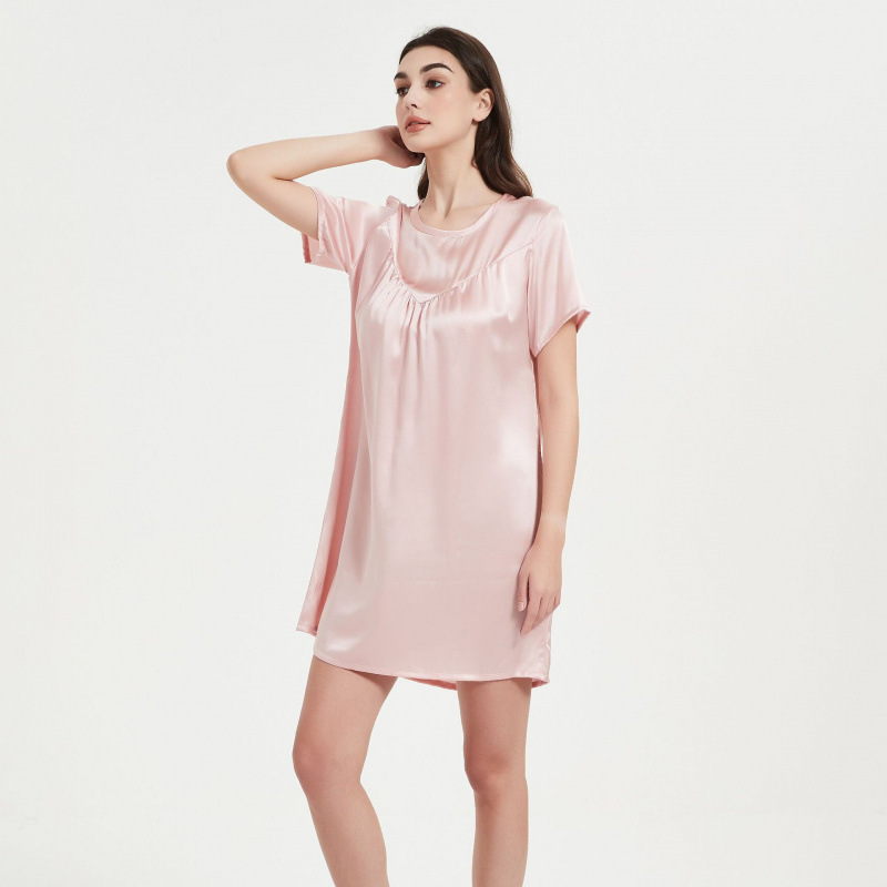 Wholesale New Summer Short-Sleeved Silk Nightgown 100% Mulberry Silk Pajamas Women's Home Wear 2321B Wholesale New Summer Short-Sleeved Silk Nightgown 100% Mulberry Silk Pajamas Women's Home Wear 2321B