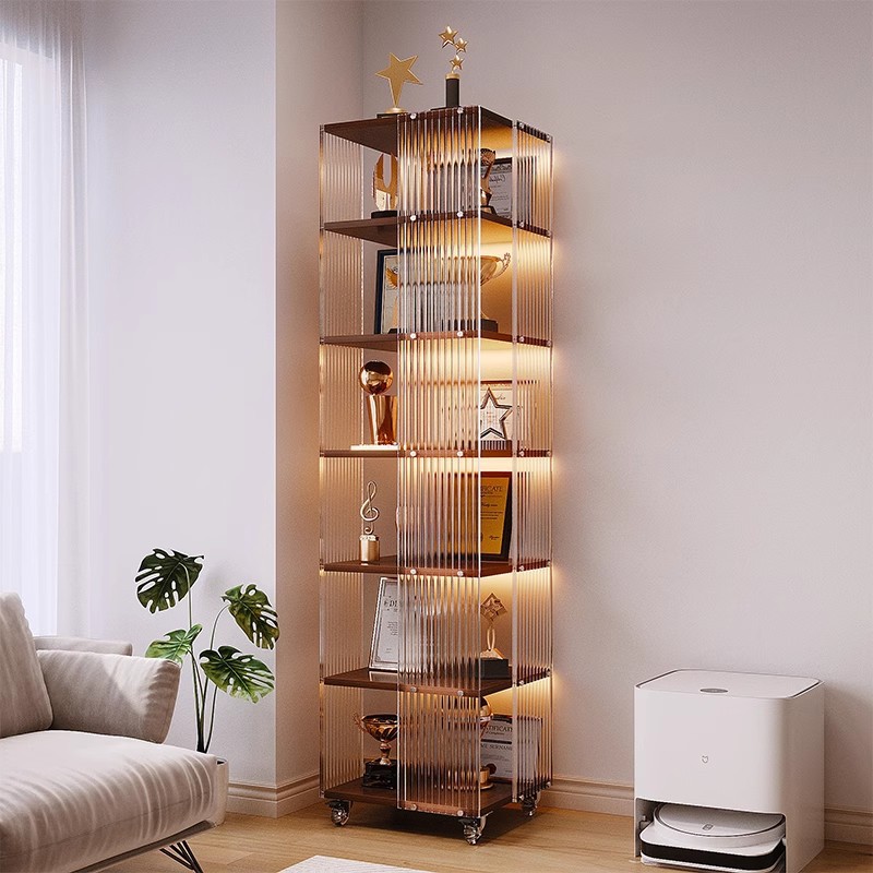 Estantería giratoria de acrílico Estante al lado del escritorio de 360 grados Estante de piso Estante de madera maciza móvil Estantería ecológica