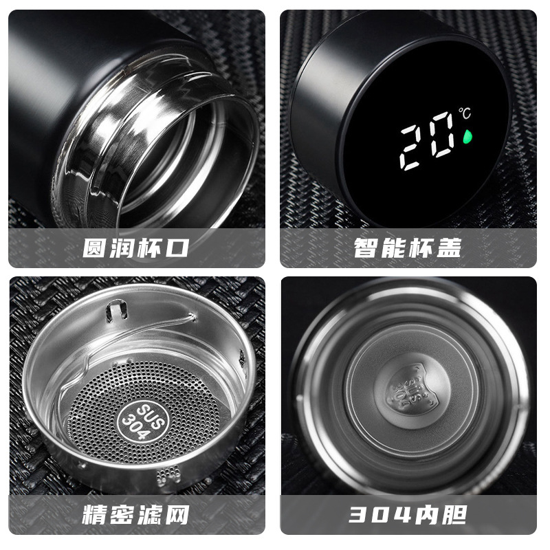 Intelligente 304 doble capa de acero inoxidable hombre temperatura de visualización taza de agua de taza de logotipo regalos comerciales al por mayor