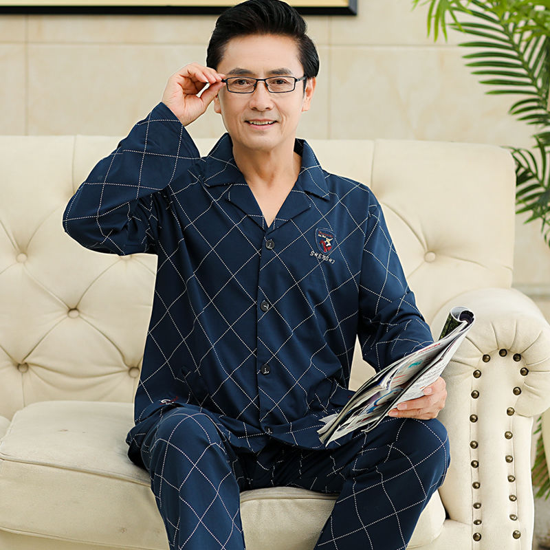 Papá pijamas de los hombres primavera y otoño 100% algodón manga larga más tamaño suelta desgaste en el hogar traje casual