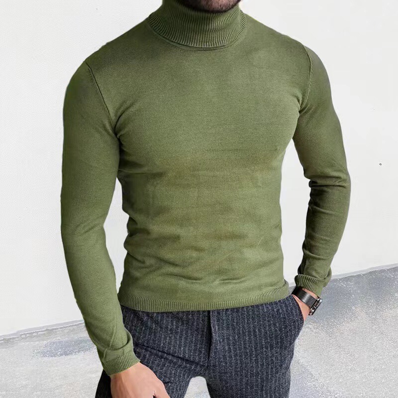 Amazon cross-border autumn and winter men's turtleneck sweater European and American fashion solid color long sleeve sweater men's pullover base shirt Amazon cross-border autumn and winter men's turtleneck sweater European and American fashion solid color long sleeve sweater men's pullover base shirt