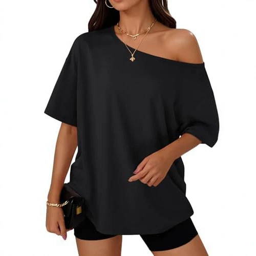 2026 Cross-Border European and American Amazon Fashion Queen Women's Off-Shoulder Top Oversized Summer Spring T-Shirt 2026 Cross-Border European and American Amazon Fashion Queen Women's Off-Shoulder Top Oversized Summer Spring T-Shirt