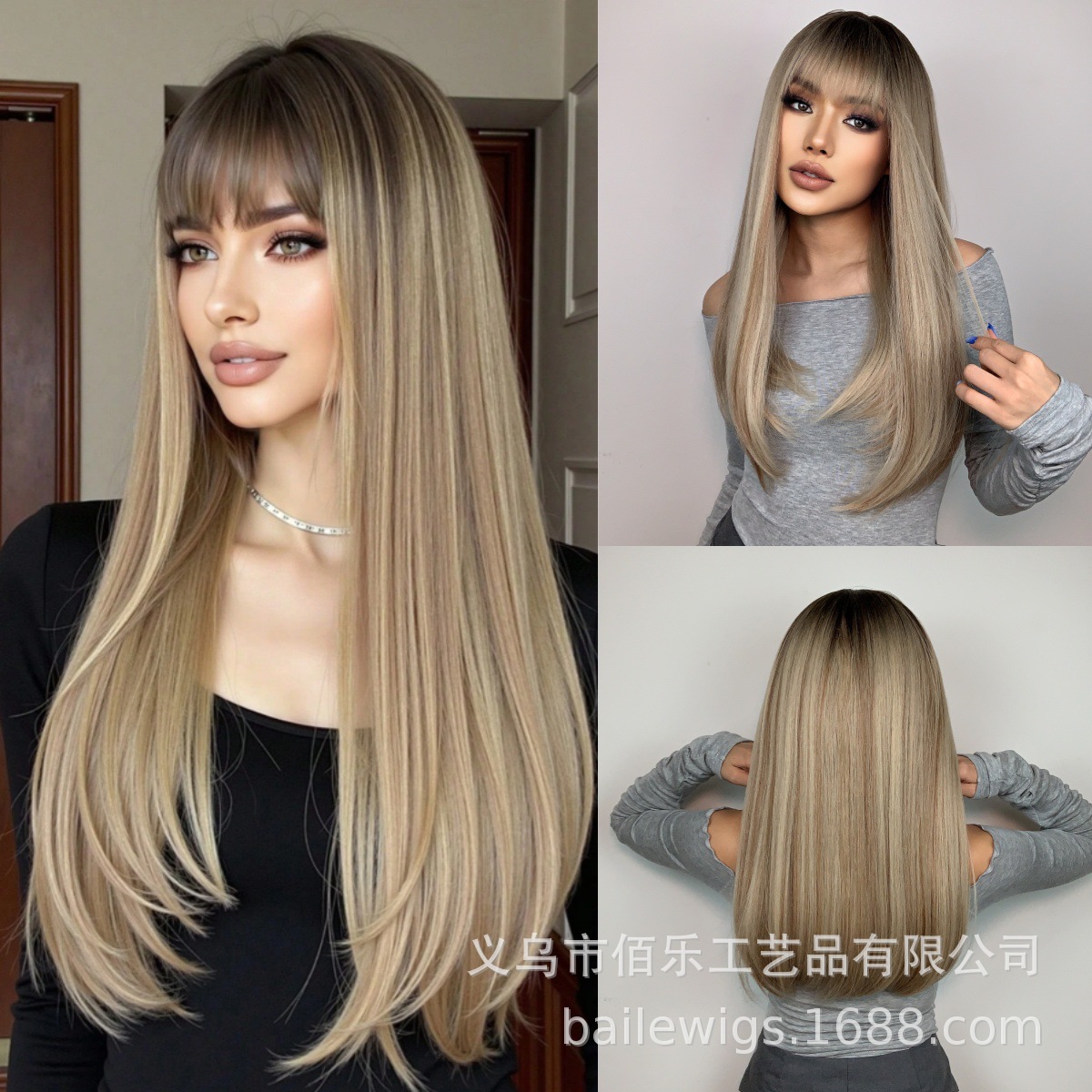 Peluca de pelo sintético liso y largo de estilo europeo y americano, color blanco, con flequillo para mujer, moderna y encantadora, fibra resistente a altas temperaturas, venta al por mayor del fabricante, cosplay.