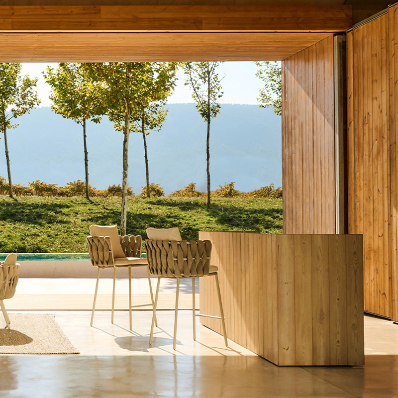 Outdoor bar chair designer terrace bed and breakfast hotel high stool outdoor wicker table and chair set courtyard bar table chairs