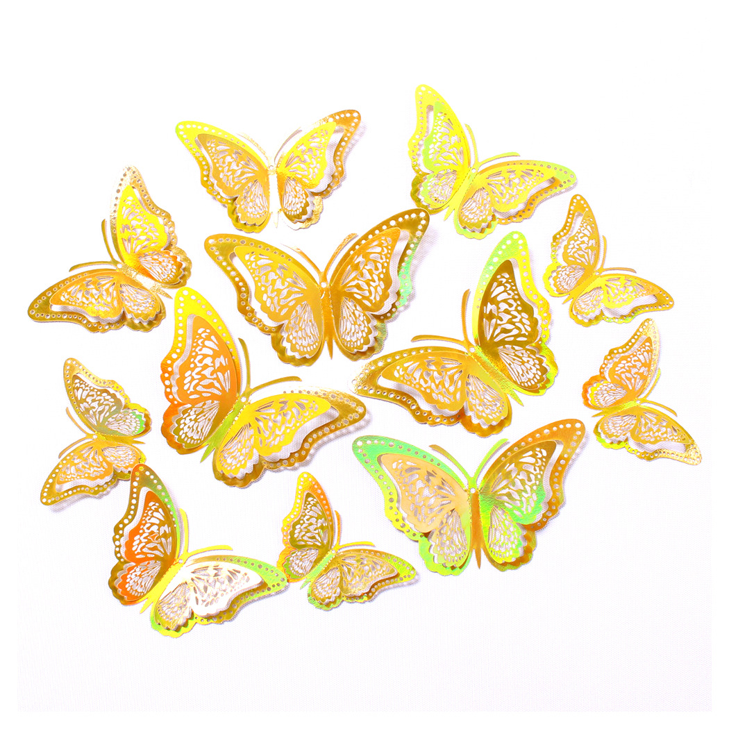 Fábrica al por mayor 12 pegatinas de pared de mariposas huecas hogar festivo decoración navideña decoración mariposa tridimensional 3D