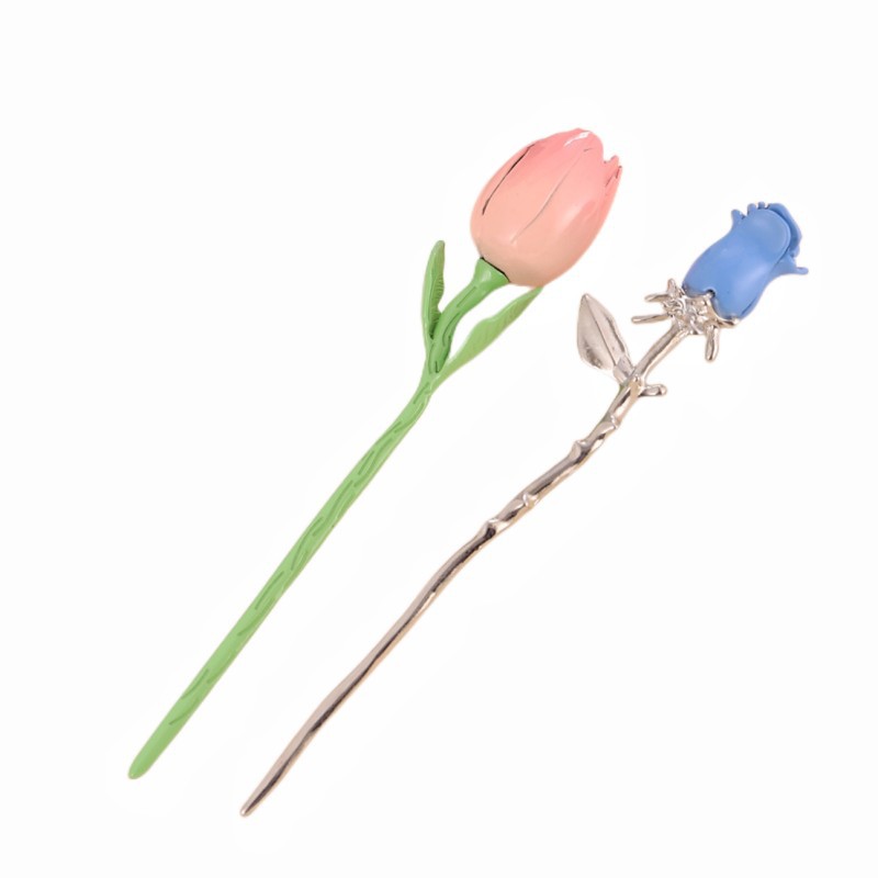 Tulipán horquilla simple diseño de alta gama accesorios para el cabello cuchara de espalda updo Bola de Pelo palillos cabeza Rosa tocado