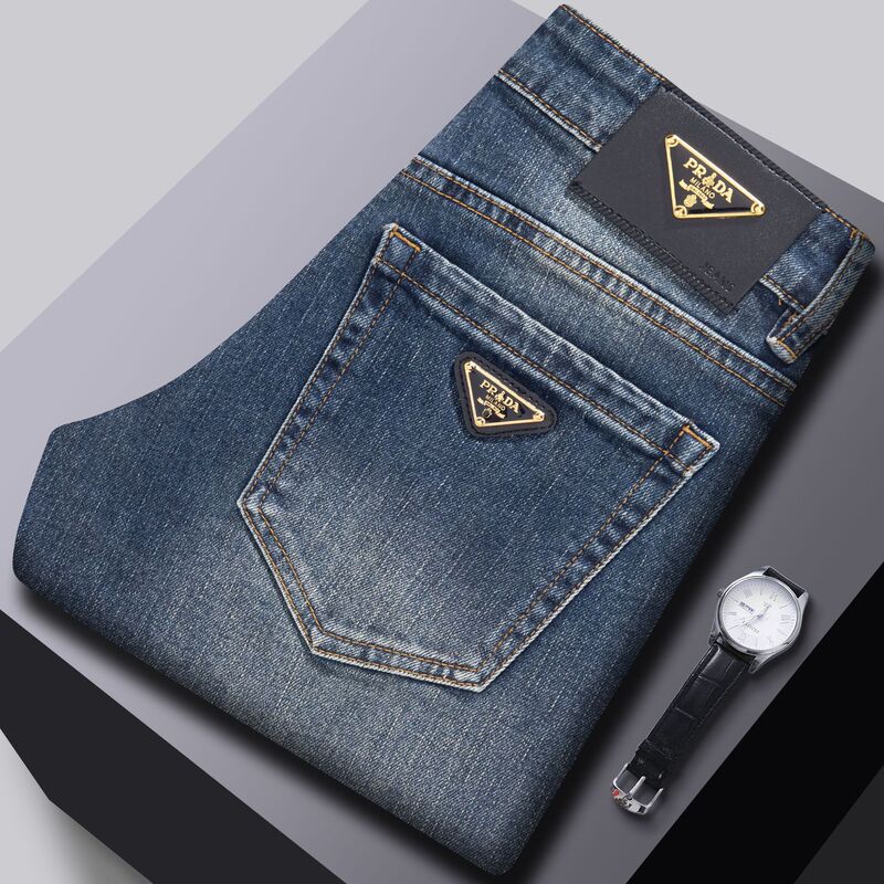 Xintang Jeans Men's Korean-style Slim-fit Foot Cross-border Foreign Trade High-quality European-made Stretch Washed Blue Autumn and Winter Pants