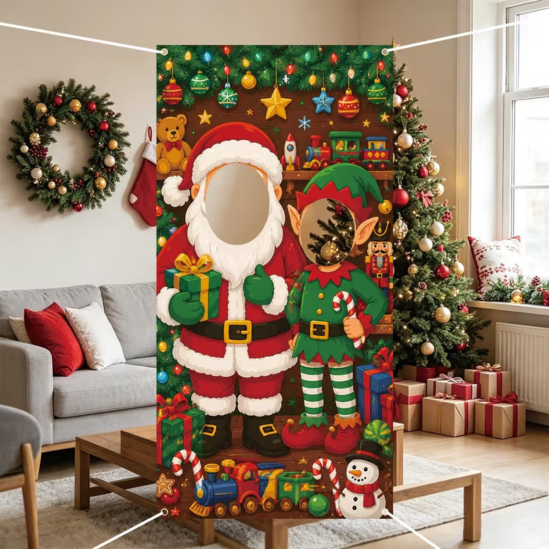 Christmas elf hollow-out photo frame, photo booth backdrop, themed face-cutout party photo frame for taking pictures Christmas elf hollow-out photo frame, photo booth backdrop, themed face-cutout party photo frame for taking pictures