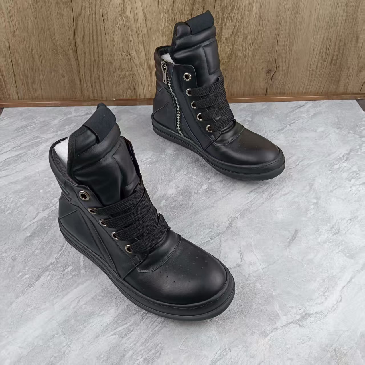 Hohe Herren-Martin-Stiefel im europäischen/amerikanischen Stil, echtes Leder, dicke Sohle, atmungsaktiv, abriebfest, lässige Schuhe mit Höhenverstärkung_voghion.com