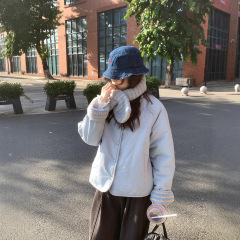 韩系超好看两面双穿雾霾蓝棉服棉衣女冬季棉袄条纹羊羔毛夹棉外套
