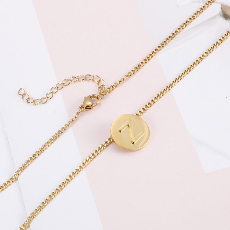 304 Stainless Steel Chain Material curb chain Chain Type 1 Piece Quantity PVD Coated 18K Gold Plated Letter Titanium Steel Simple Style Waterproof Non Tarnish Titanium Steel Pendant Necklace