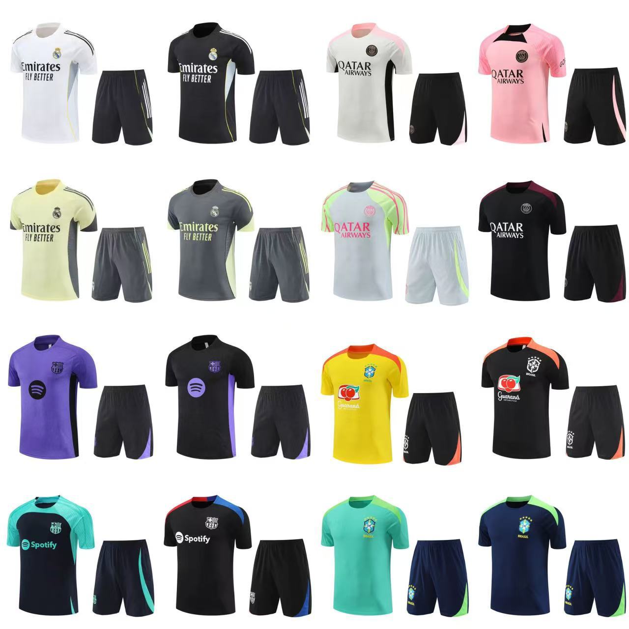 Conjunto de Camiseta Deportiva de Manga Corta para Entrenamiento del Real Madrid, Barcelona, Chelsea, París, Liverpool, Brasil, al por Mayor