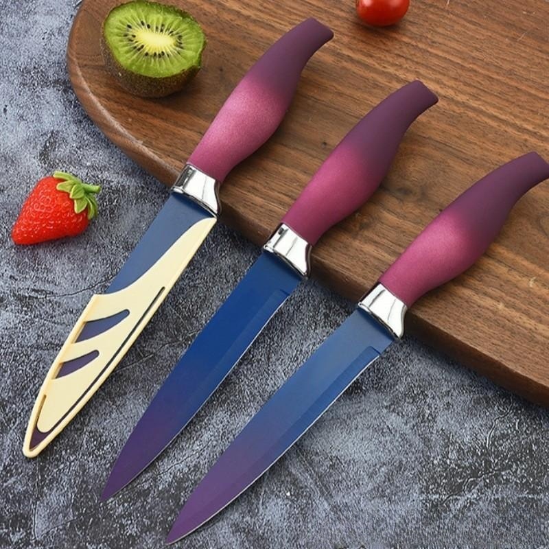 Fábrica de cuchillos de pulverización de acero inoxidable gran mango de abdomen color gradiente cuchillo universal cuchillo transfronterizo venta caliente conjunto de cubierta de cuchillo